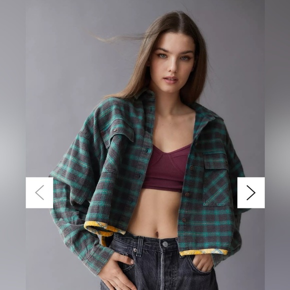 BDG Tops - Urban Outfitters BDG Caleb Cropped Flannel Shirt cotton